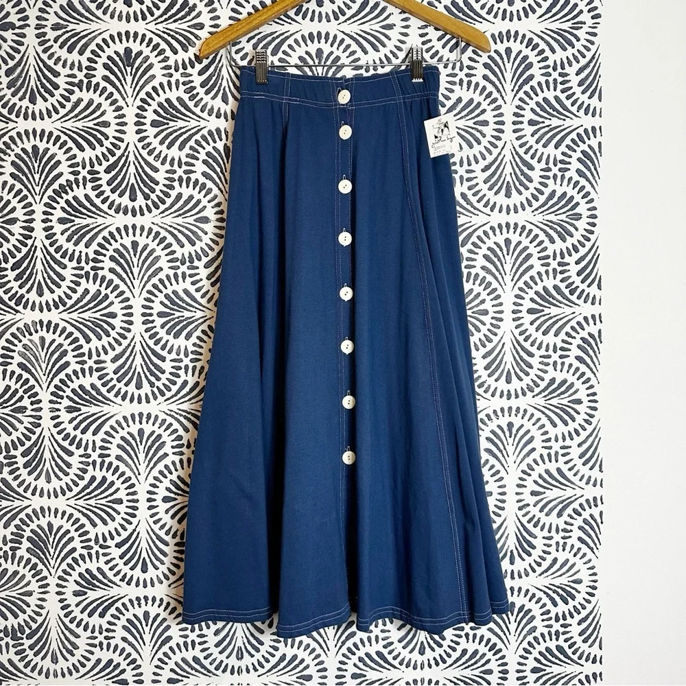 Vintage Jason Maxwell Cotton Button Front Elastic Waist Skirt - Picture 2 of 14